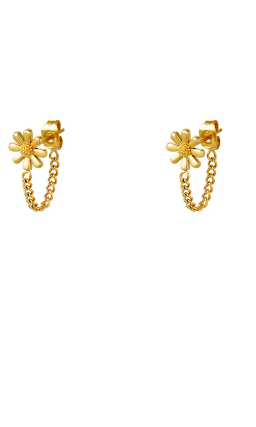 Gouden stainless steel oorbellen met een bloemetje