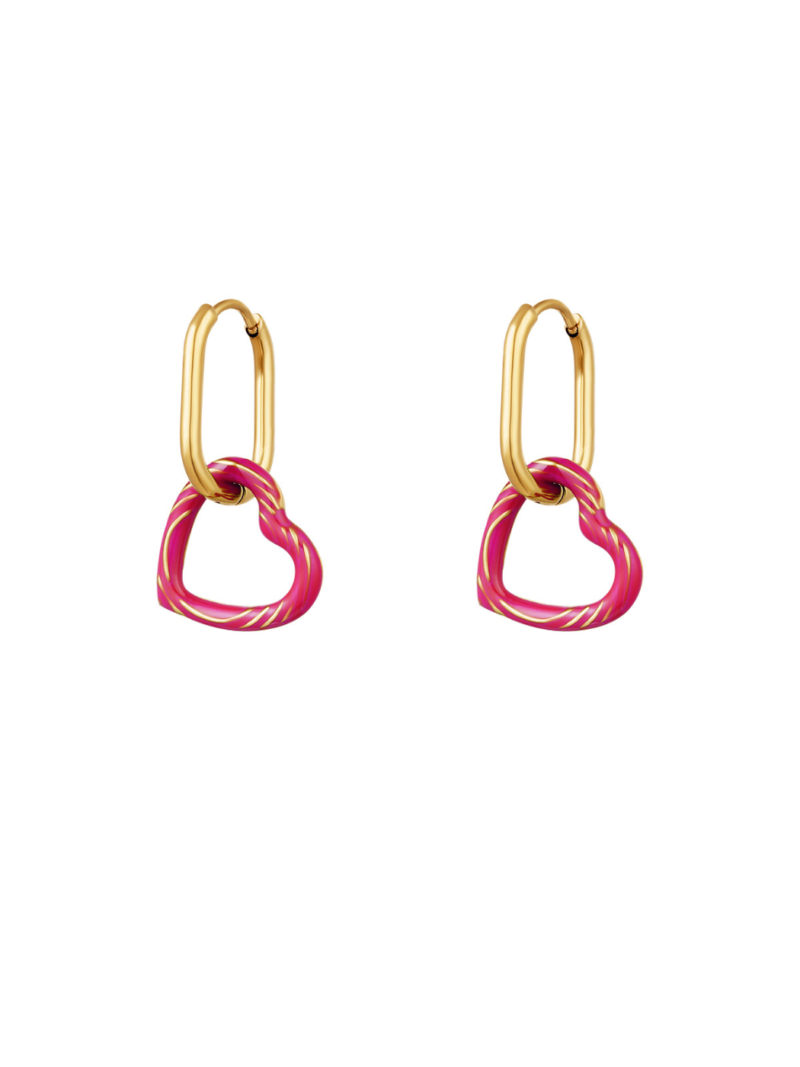 Gouden stainless steel oorbellen met roze hartjes als bedel