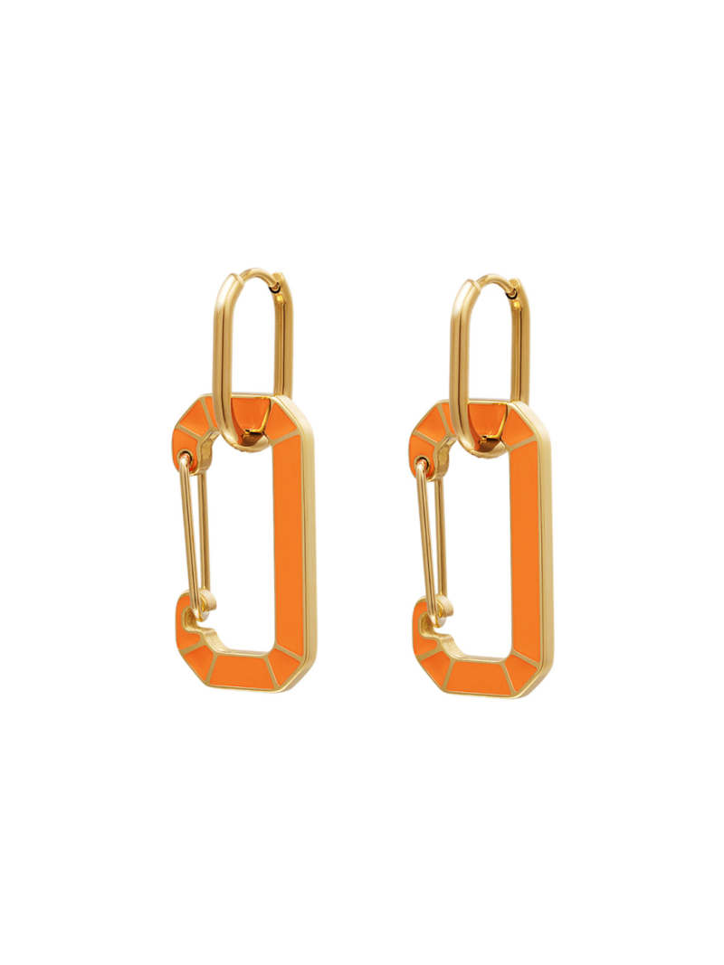 Oranje met gouden stainless steel oorbellen